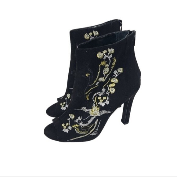 Carlos By Carlos Santana Peep Toe Floral Embroidered Heels 6.5 - Picture 4 of 13